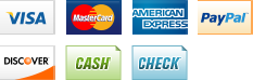 we accept:Visa, Mastercard, American Express, paypal, Discover, Cash, Check
